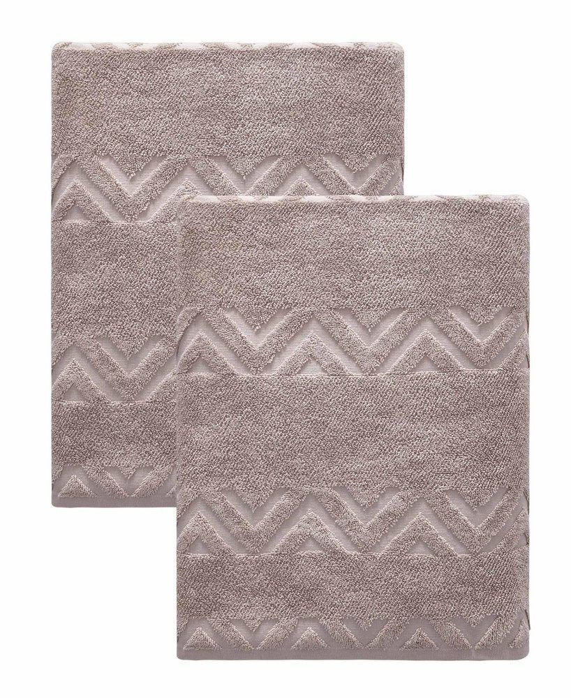 Set of Two White Geometric Turkish Cotton 40" X 70" Bath Sheets HomeRoots