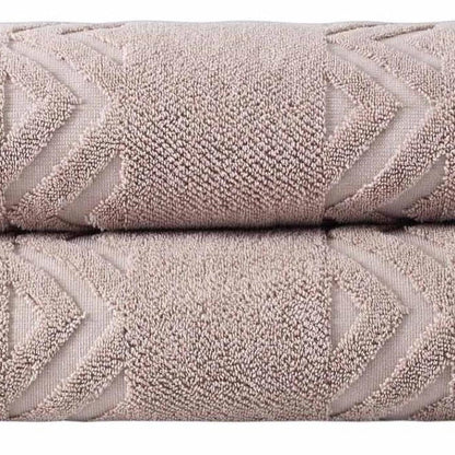 Set of Two White Geometric Turkish Cotton 40" X 70" Bath Sheets HomeRoots