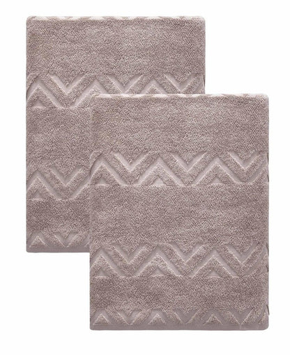 Set of Two White Geometric Turkish Cotton 27" X 54" Bath Towels HomeRoots