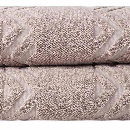Set of Two White Geometric Turkish Cotton 27" X 54" Bath Towels HomeRoots