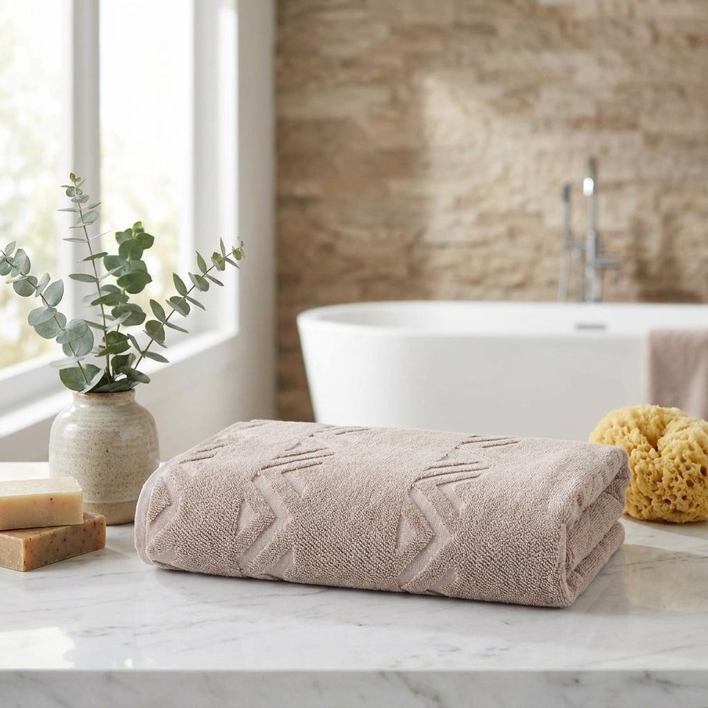 Set of Two White Geometric Turkish Cotton 27" X 54" Bath Towels — view 8