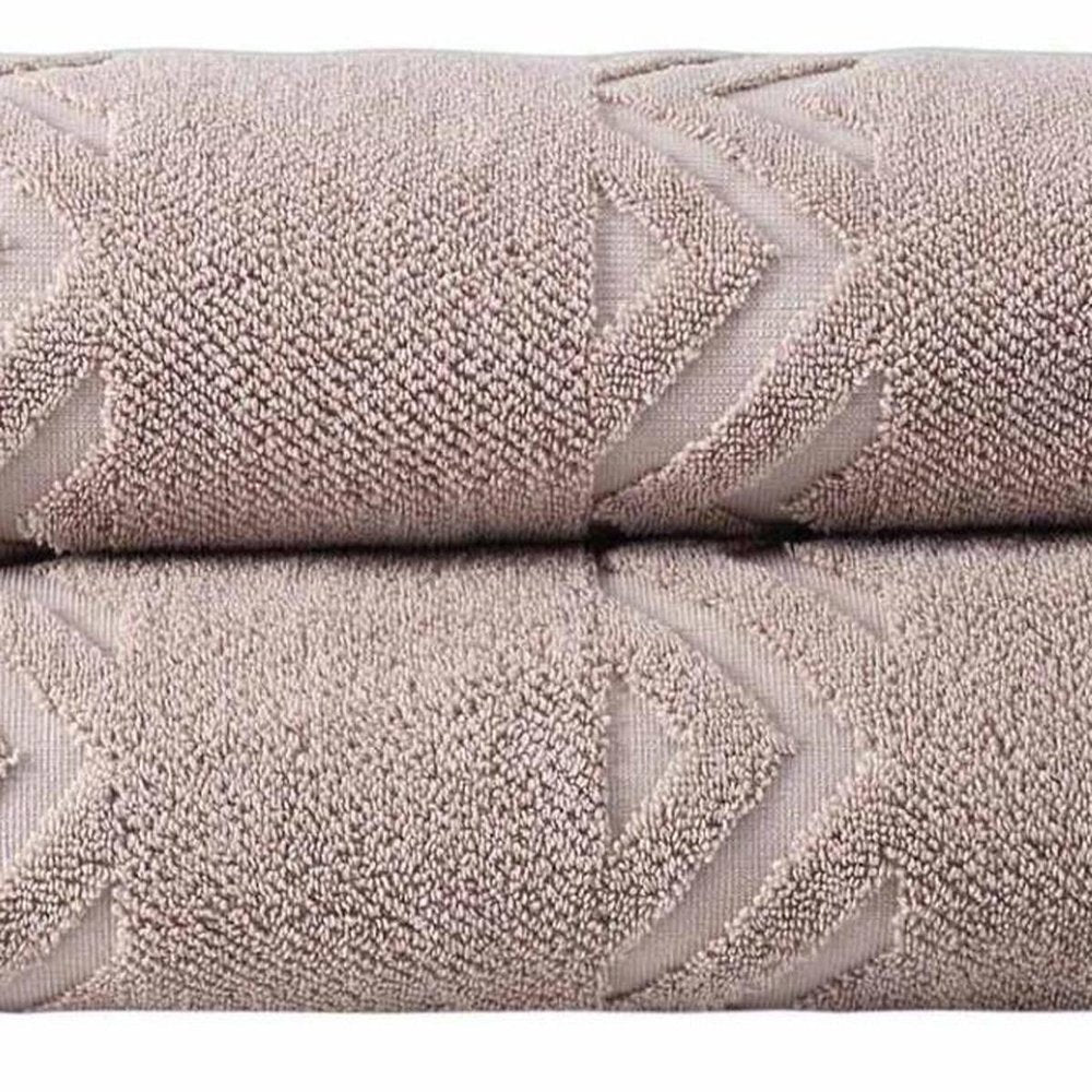 Set of Two White Geometric Turkish Cotton 27" X 54" Bath Towels HomeRoots