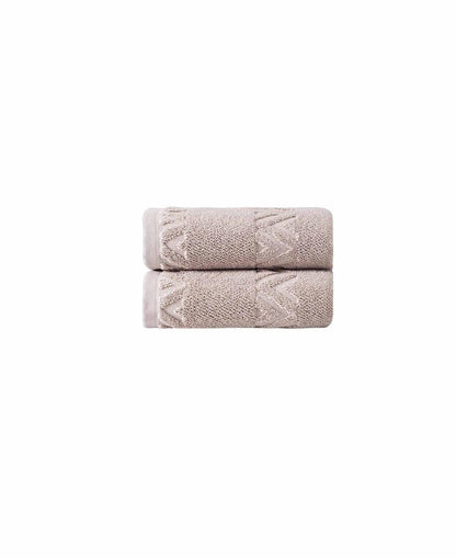 Set of Two White Geometric Turkish Cotton 16" X 30" Hand Towels HomeRoots