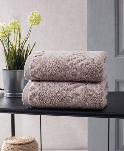 Set of Two White Geometric Turkish Cotton 16" X 30" Hand Towels HomeRoots