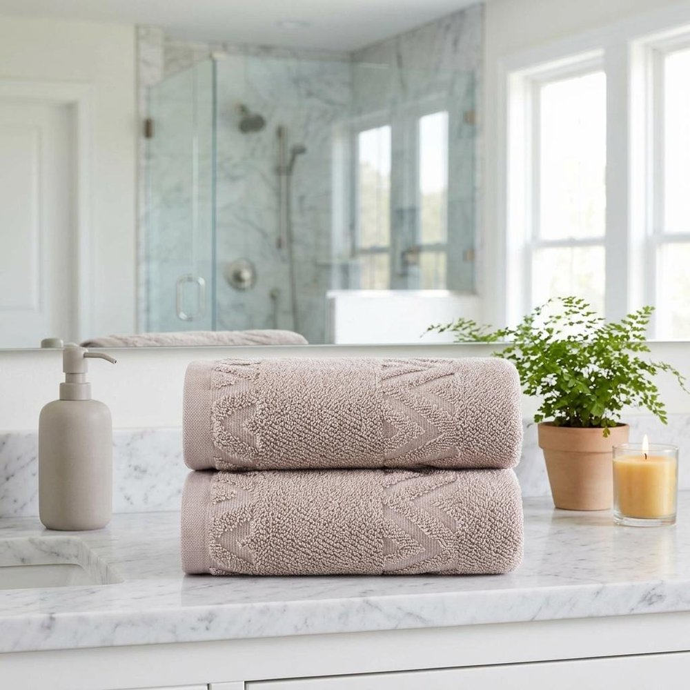 Set of Two White Geometric Turkish Cotton 16" X 30" Hand Towels — view 11