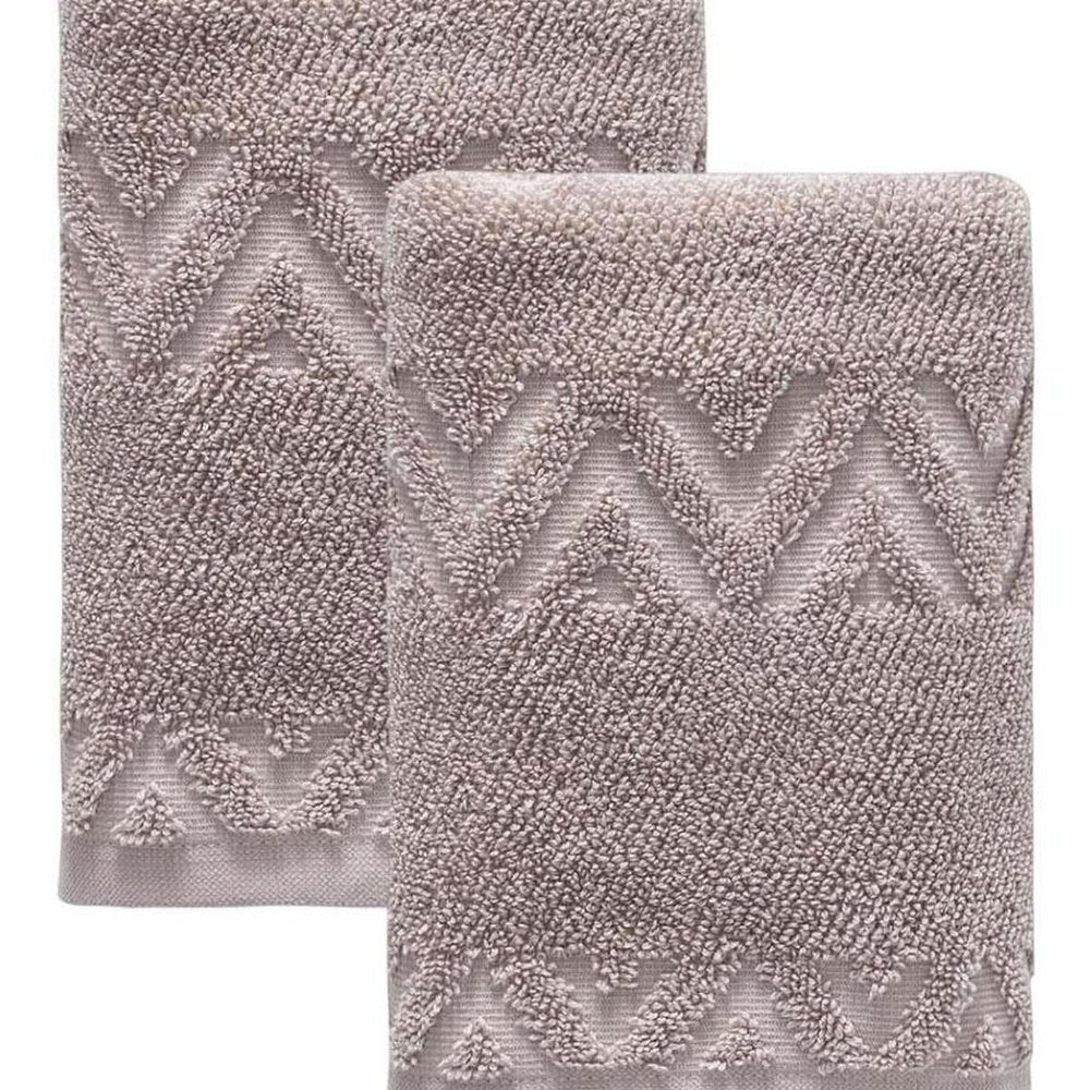 Set of Two White Geometric Turkish Cotton 16" X 30" Hand Towels HomeRoots