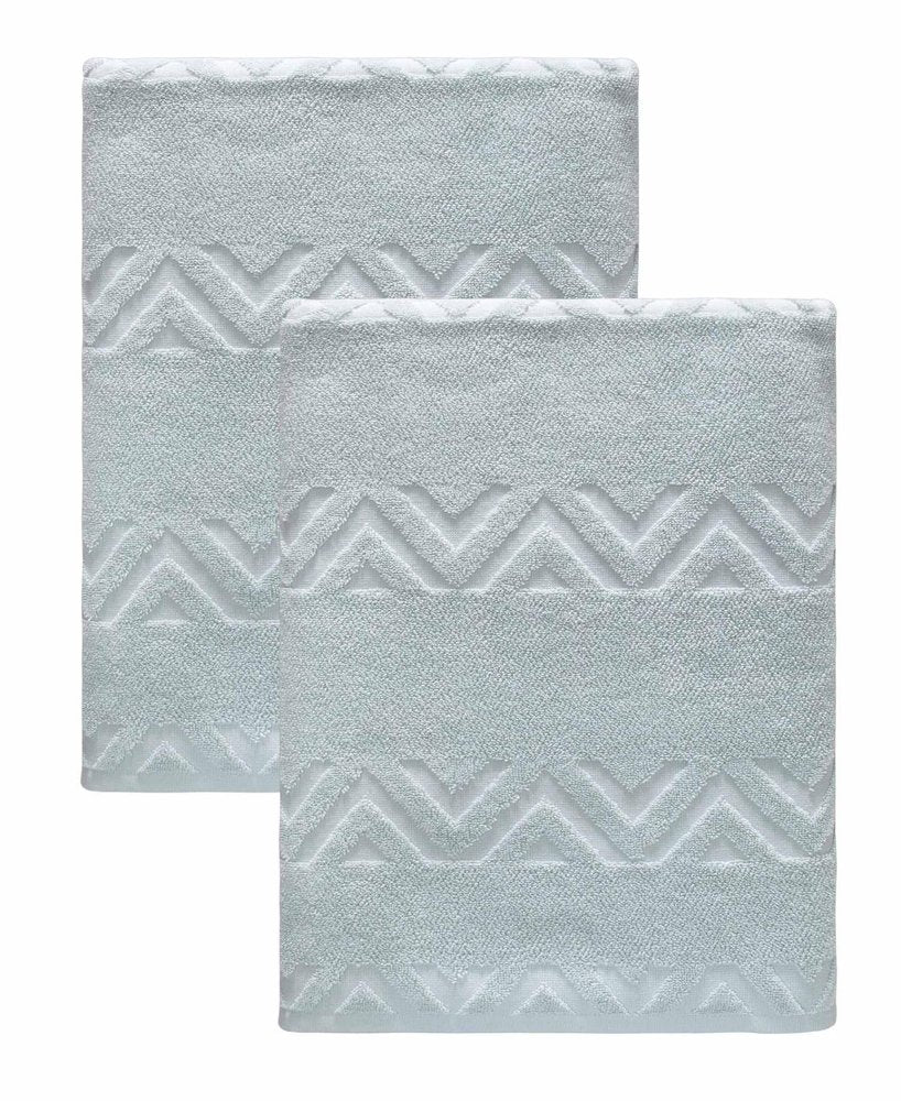 Set of Two White Geometric Turkish Cotton 40" X 70" Bath Sheets HomeRoots