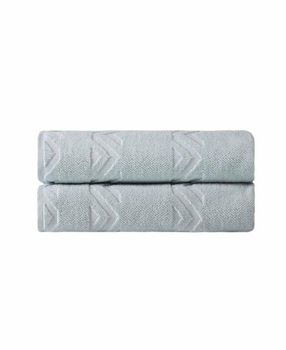 Set of Two White Geometric Turkish Cotton 40" X 70" Bath Sheets HomeRoots