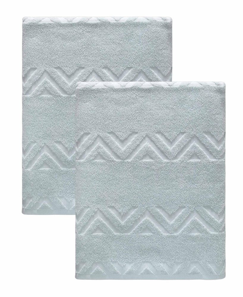 Set of Two White Geometric Turkish Cotton 27" X 54" Bath Towels HomeRoots