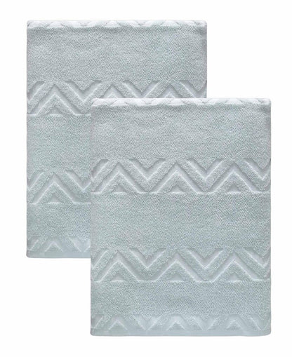 Set of Two White Geometric Turkish Cotton 27" X 54" Bath Towels HomeRoots