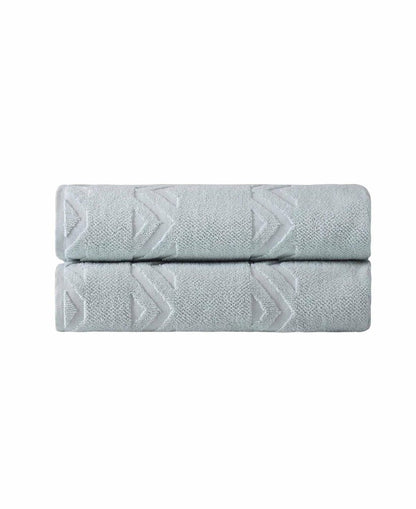 Set of Two White Geometric Turkish Cotton 27" X 54" Bath Towels HomeRoots