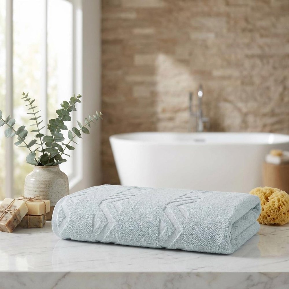 Set of Two White Geometric Turkish Cotton 27" X 54" Bath Towels HomeRoots