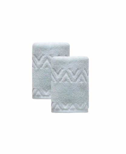 Set of Two White Geometric Turkish Cotton 16" X 30" Hand Towels HomeRoots