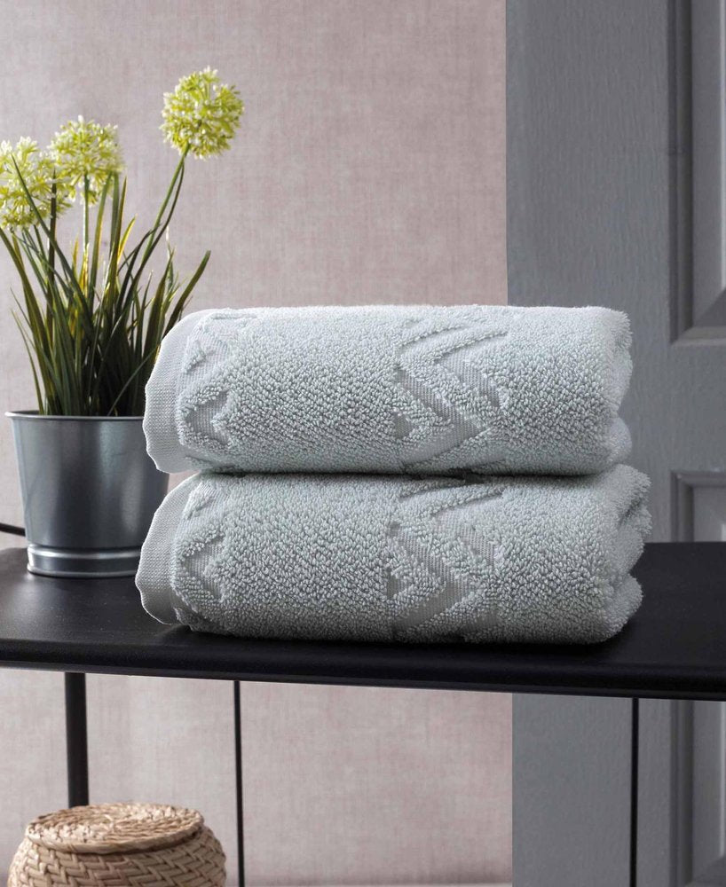 Set of Two White Geometric Turkish Cotton 16" X 30" Hand Towels — view 15