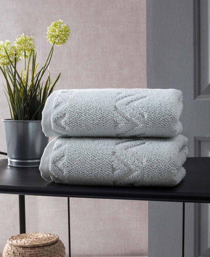 Set of Two White Geometric Turkish Cotton 16" X 30" Hand Towels HomeRoots