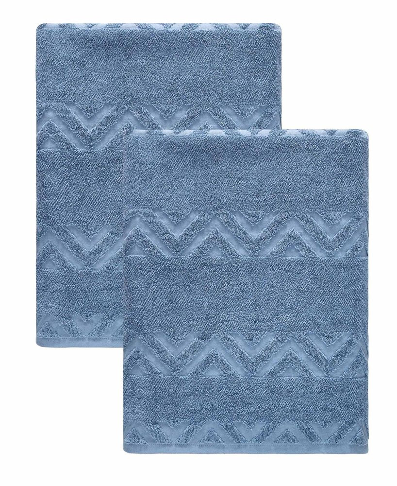 Set of Two White Geometric Turkish Cotton 40" X 70" Bath Sheets HomeRoots