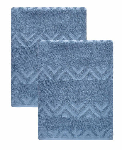 Set of Two White Geometric Turkish Cotton 40" X 70" Bath Sheets HomeRoots
