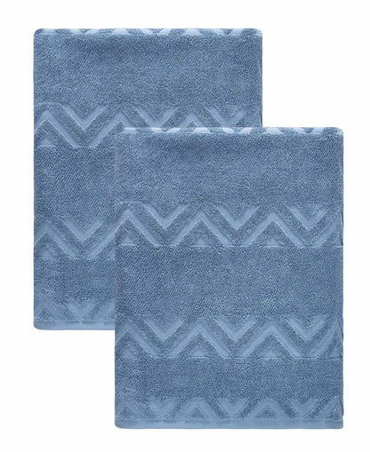 Set of Two White Geometric Turkish Cotton 27" X 54" Bath Towels HomeRoots
