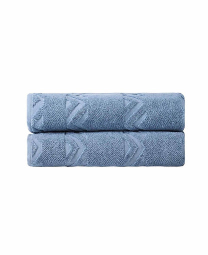Set of Two White Geometric Turkish Cotton 27" X 54" Bath Towels HomeRoots