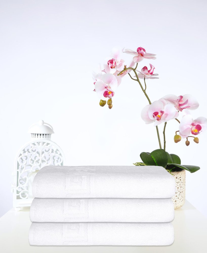 Set of Three White Greek Key Turkish Cotton 40" X 60" Bath Sheets — view 7