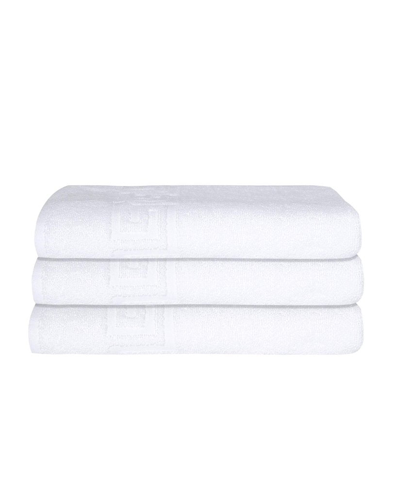 Set of Three White Greek Key Turkish Cotton 40" X 60" Bath Sheets HomeRoots