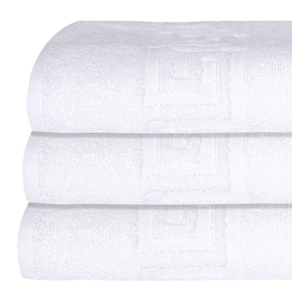 Set of Three White Greek Key Turkish Cotton 40" X 60" Bath Sheets HomeRoots