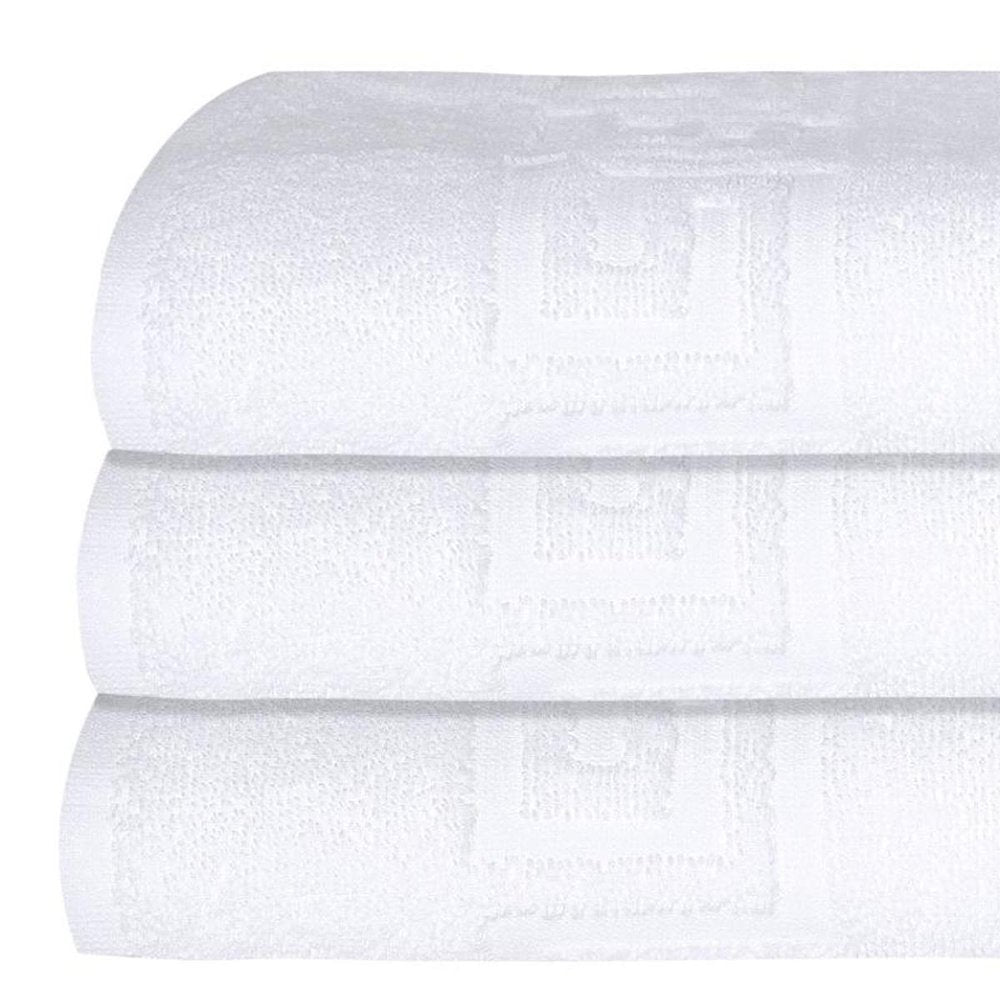 Set of Three White Greek Key Turkish Cotton 40" X 60" Bath Sheets — view 4