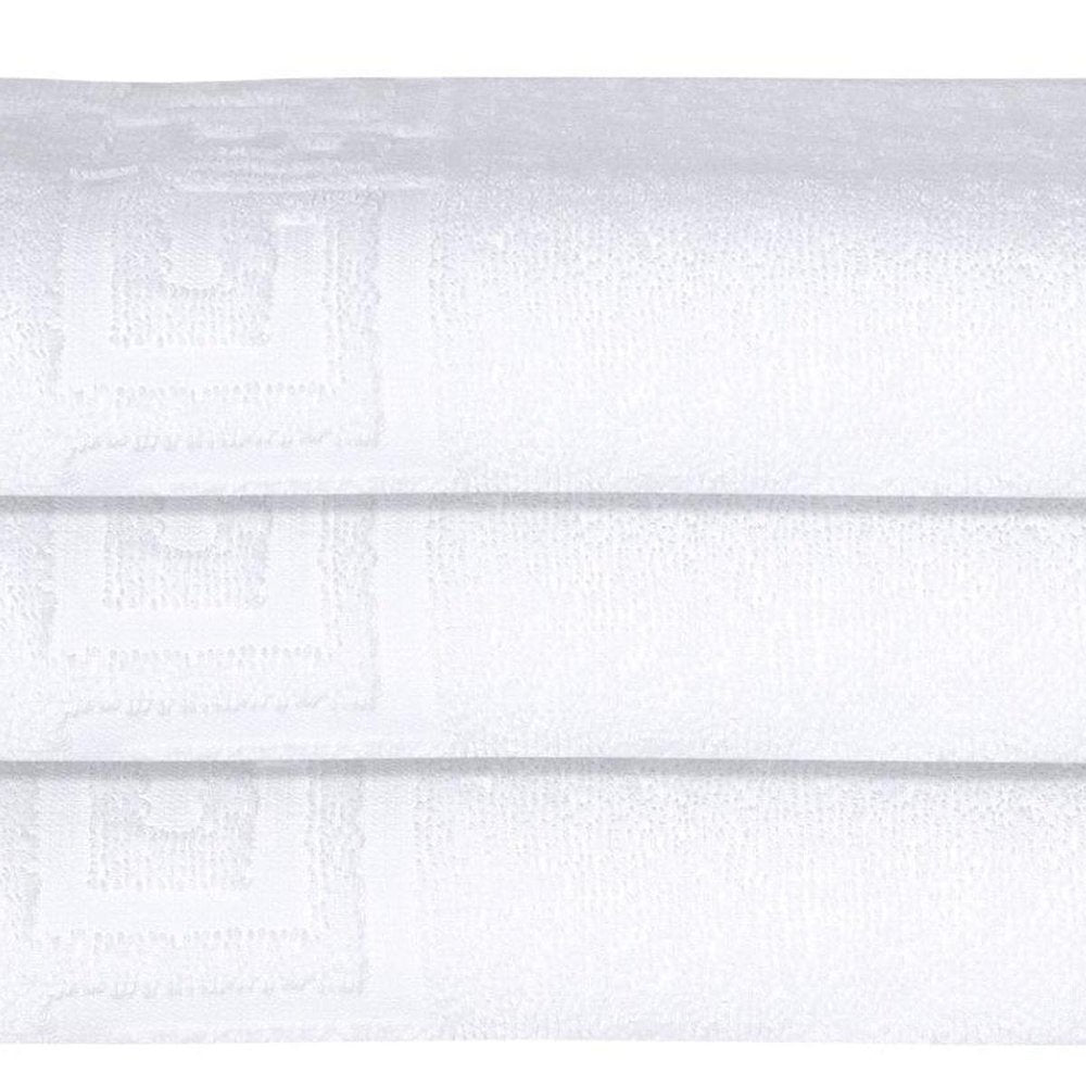 Set of Three White Greek Key Turkish Cotton 40" X 60" Bath Sheets HomeRoots