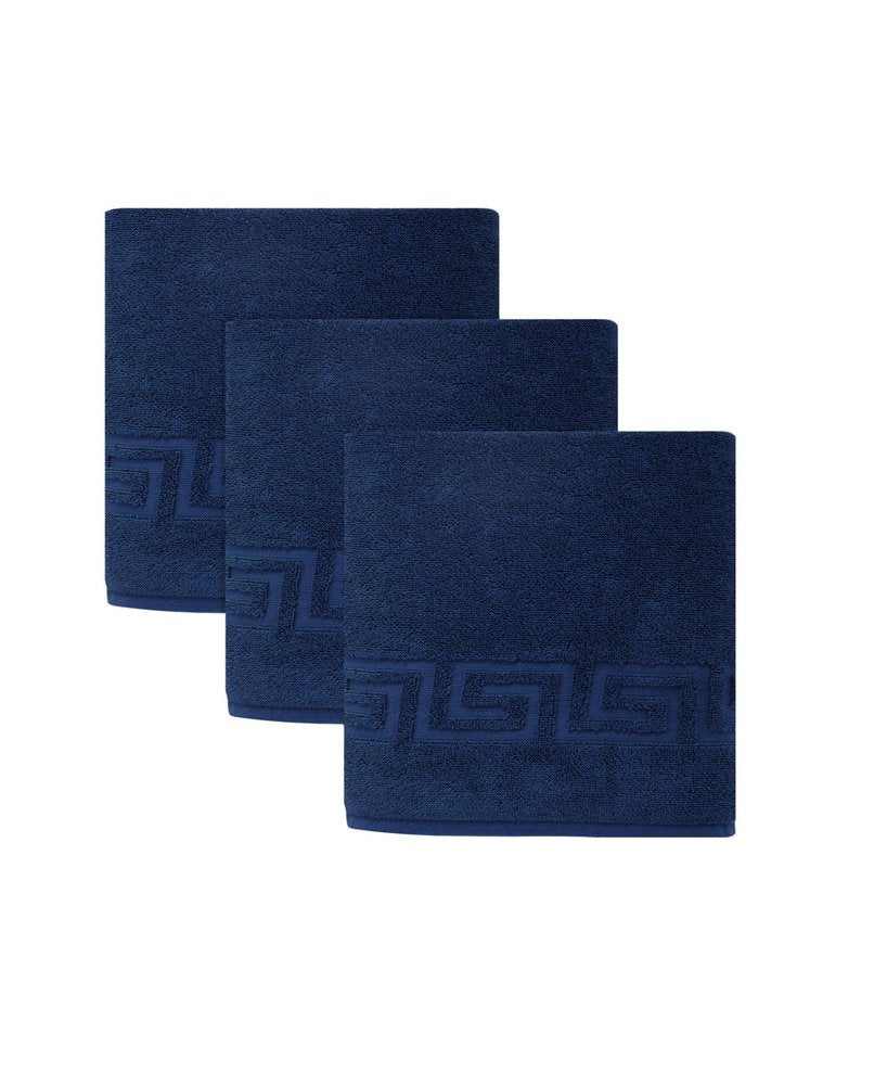 Set of Three White Greek Key Turkish Cotton 40" X 60" Bath Sheets HomeRoots