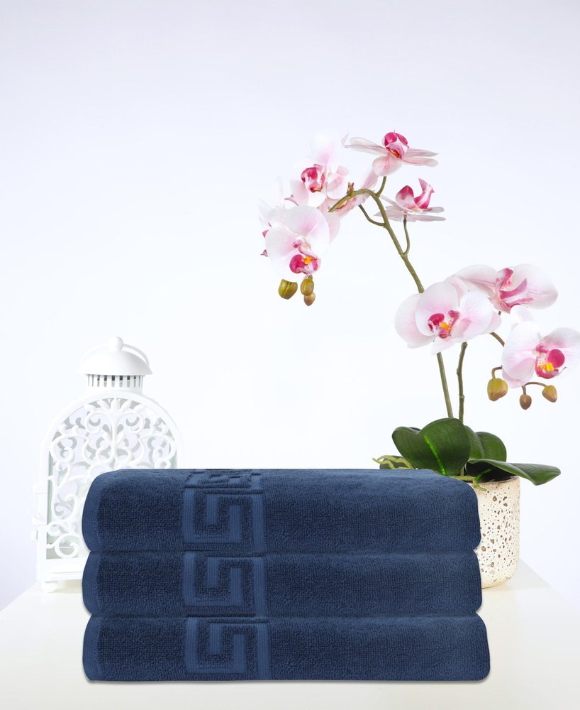 Set of Three White Greek Key Turkish Cotton 40" X 60" Bath Sheets HomeRoots