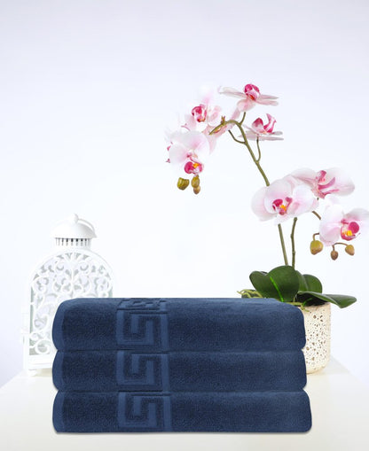 Set of Three White Greek Key Turkish Cotton 40" X 60" Bath Sheets HomeRoots