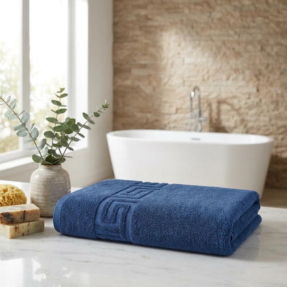 Set of Three White Greek Key Turkish Cotton 40" X 60" Bath Sheets HomeRoots
