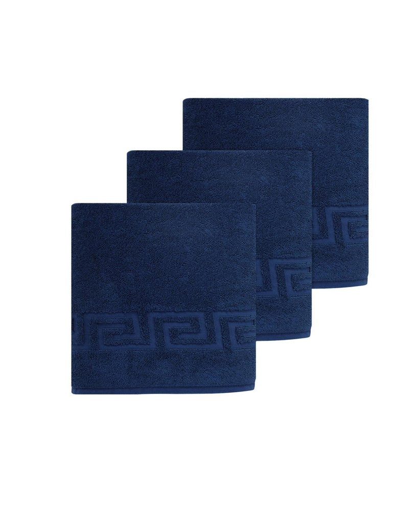 Set of Three White Greek Key Turkish Cotton 40" X 60" Bath Sheets HomeRoots