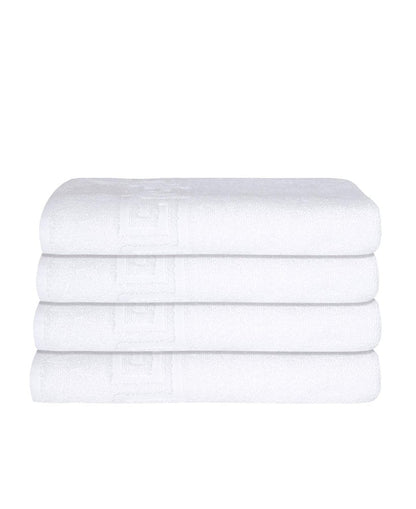 Set of Four White Greek Key Turkish Cotton 40" X 60" Bath Sheets HomeRoots