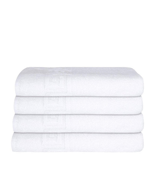 Set of Four White Greek Key Turkish Cotton 40" X 60" Bath Sheets