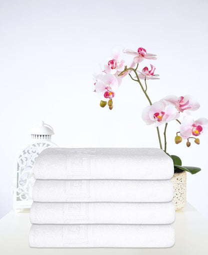 Set of Four White Greek Key Turkish Cotton 40" X 60" Bath Sheets HomeRoots