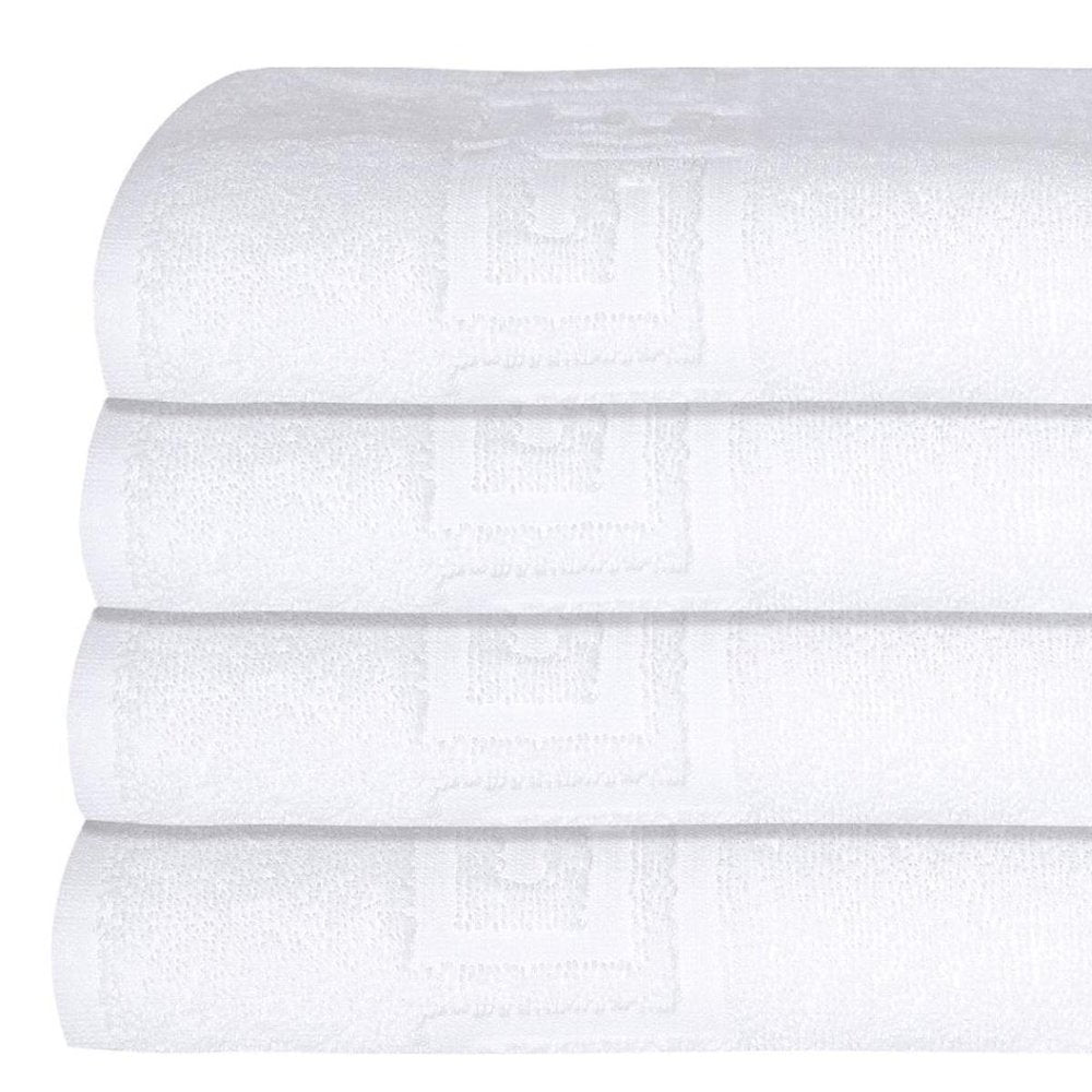 Set of Four White Greek Key Turkish Cotton 40" X 60" Bath Sheets HomeRoots