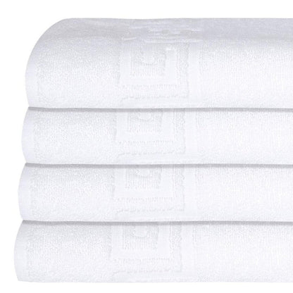 Set of Four White Greek Key Turkish Cotton 40" X 60" Bath Sheets HomeRoots