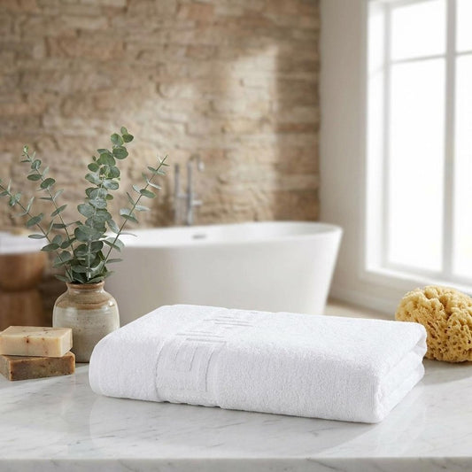 Set of Four White Greek Key Turkish Cotton 40" X 60" Bath Sheets HomeRoots