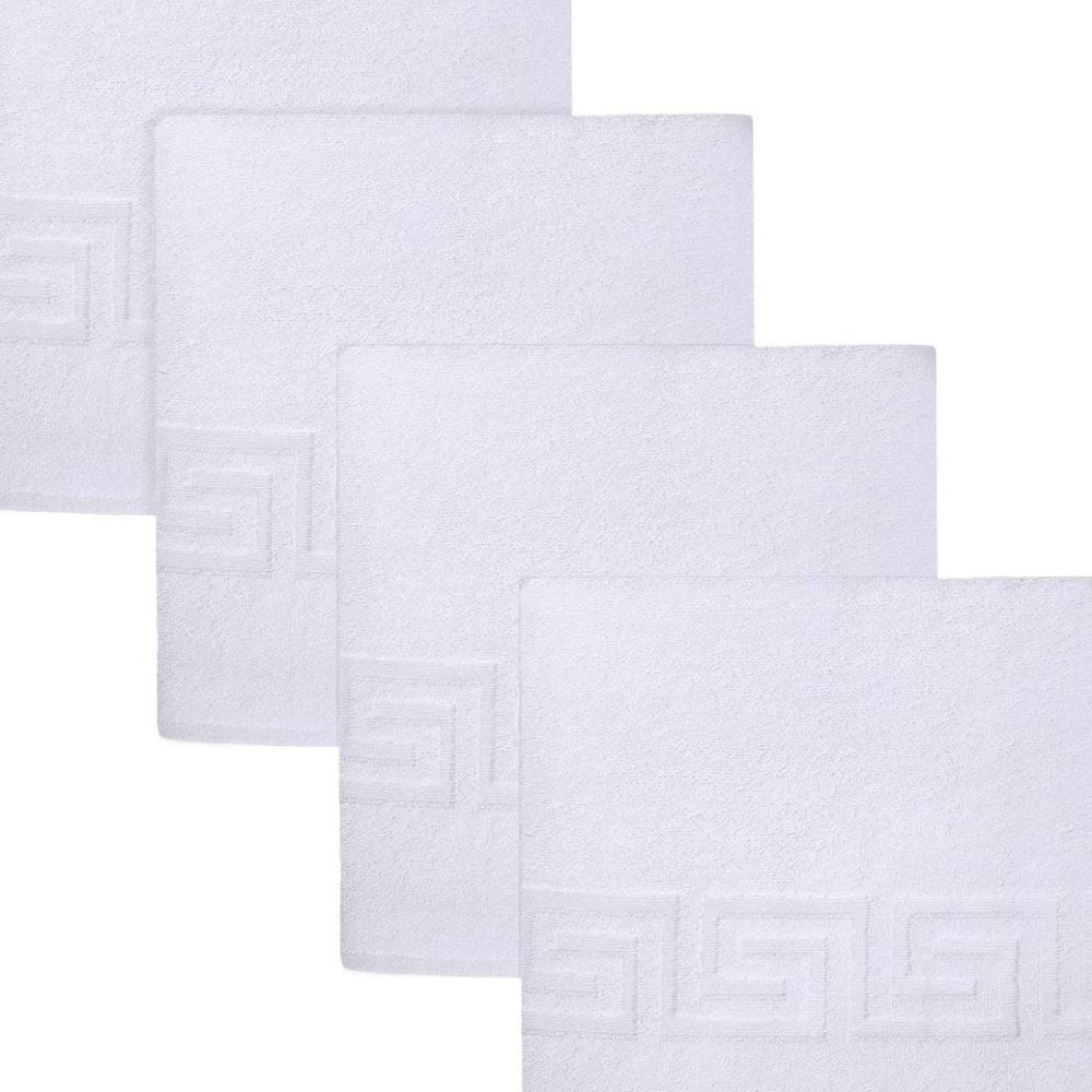 Set of Four White Greek Key Turkish Cotton 40" X 60" Bath Sheets HomeRoots