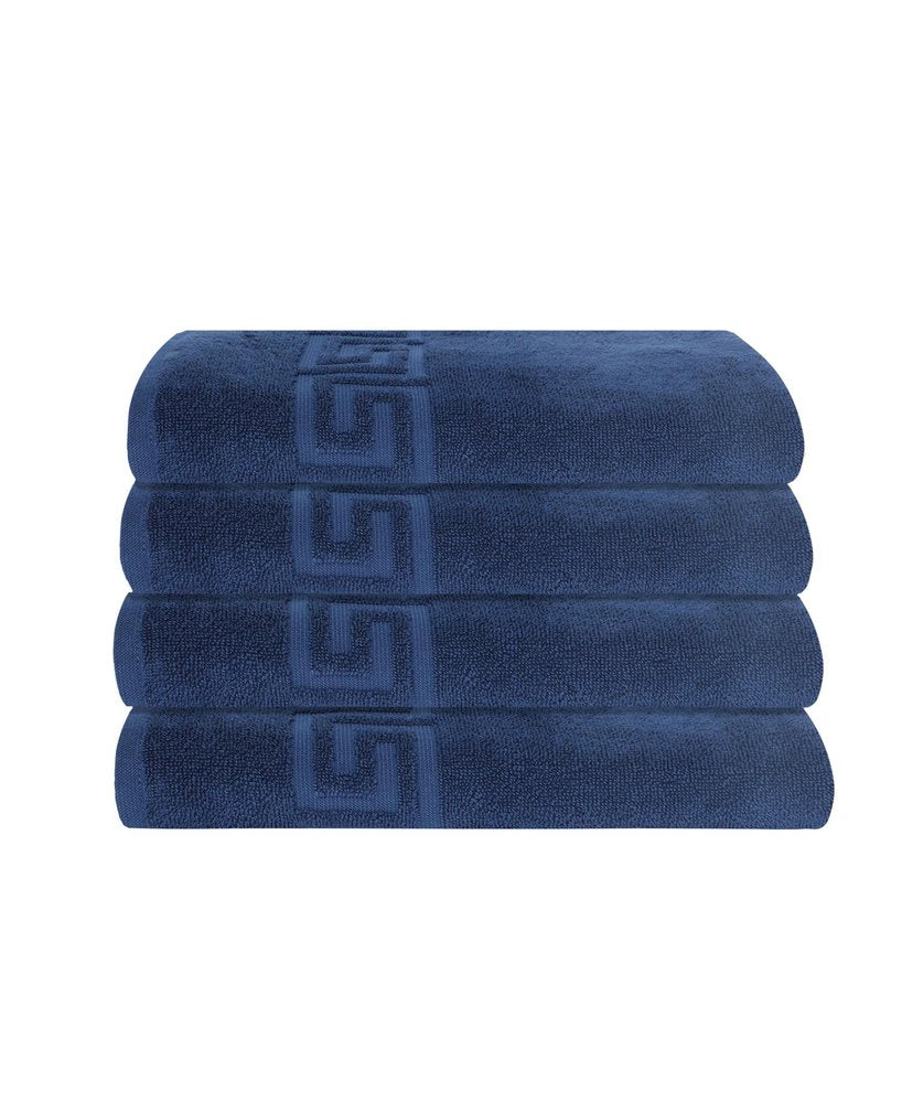 Set of Four White Greek Key Turkish Cotton 40" X 60" Bath Sheets HomeRoots