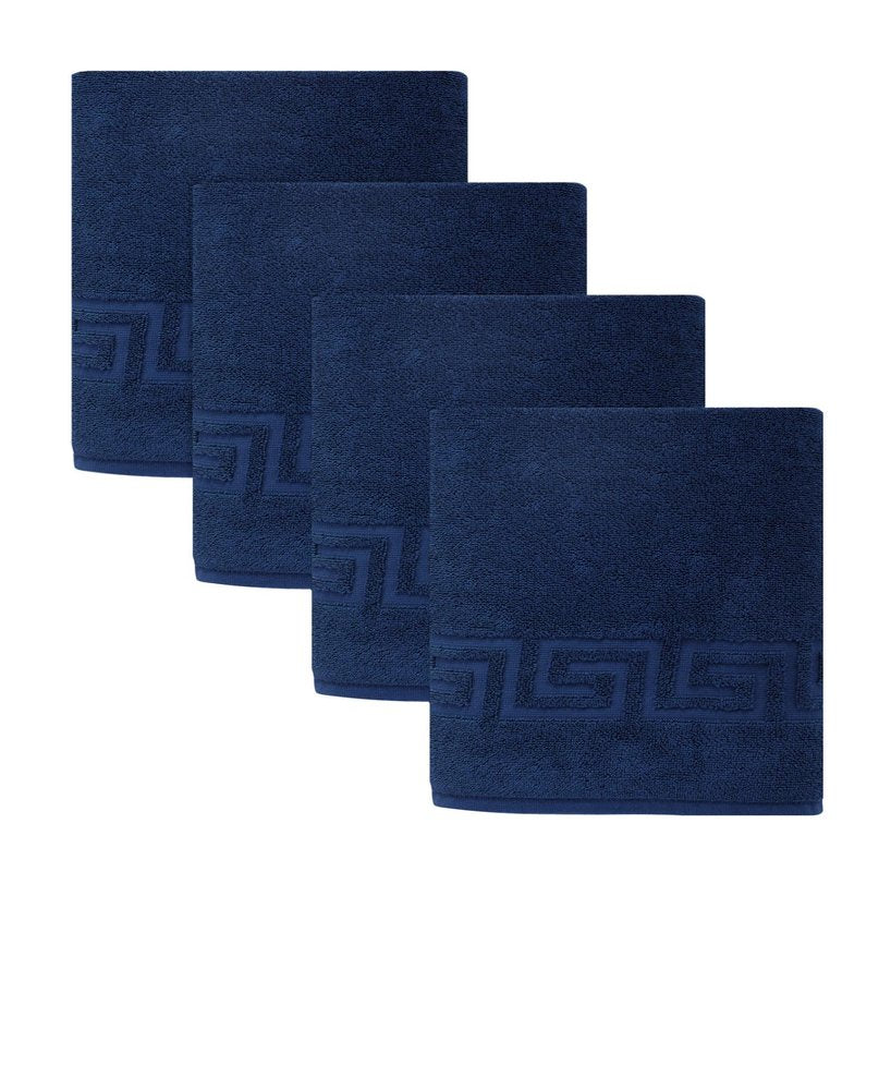 Set of Four White Greek Key Turkish Cotton 40" X 60" Bath Sheets HomeRoots