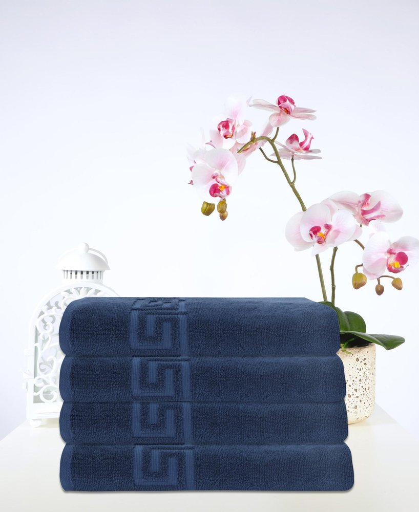 Set of Four White Greek Key Turkish Cotton 40" X 60" Bath Sheets HomeRoots