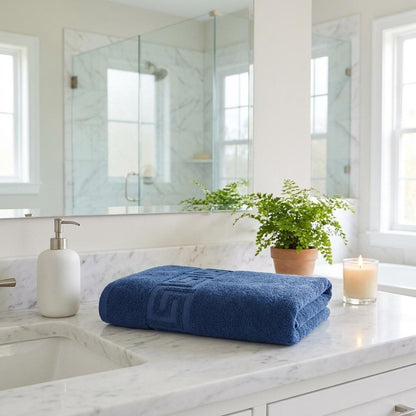 Set of Four White Greek Key Turkish Cotton 40" X 60" Bath Sheets HomeRoots