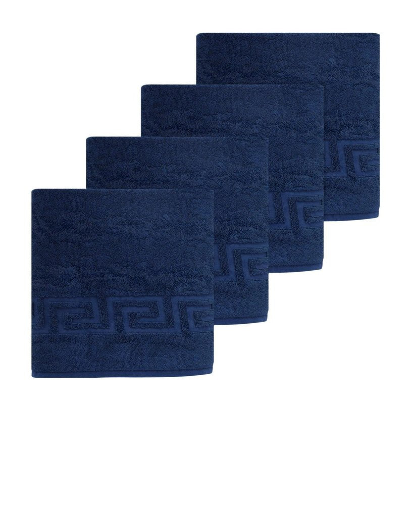 Set of Four White Greek Key Turkish Cotton 40" X 60" Bath Sheets HomeRoots