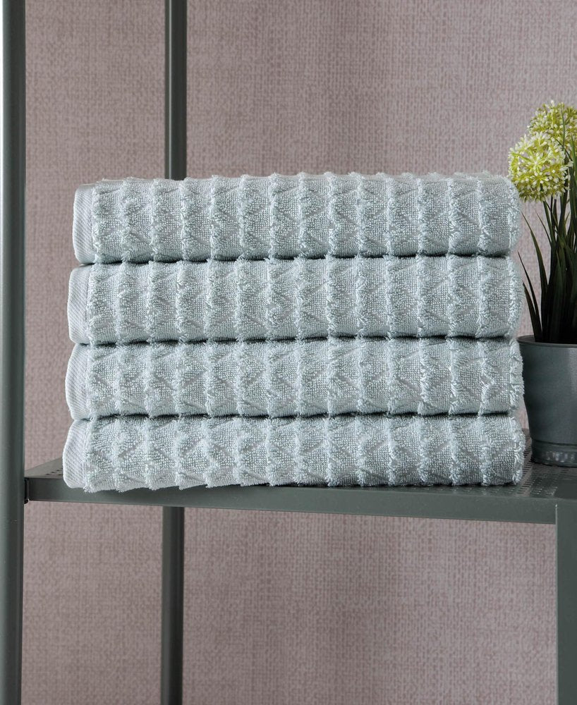 Set of Four White Geometric Turkish Cotton 27" X 54" Bath Towels HomeRoots