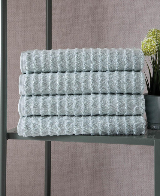 Set of Four White Geometric Turkish Cotton 27" X 54" Bath Towels
