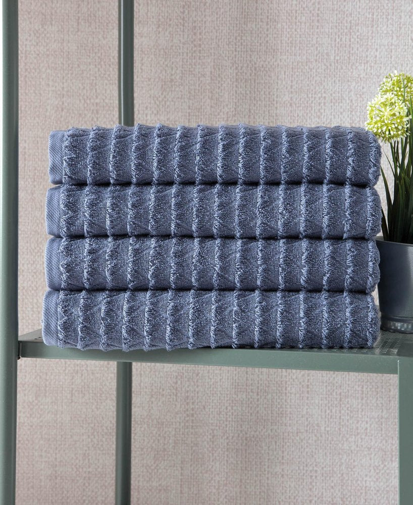 Set of Four White Geometric Turkish Cotton 27" X 54" Bath Towels HomeRoots