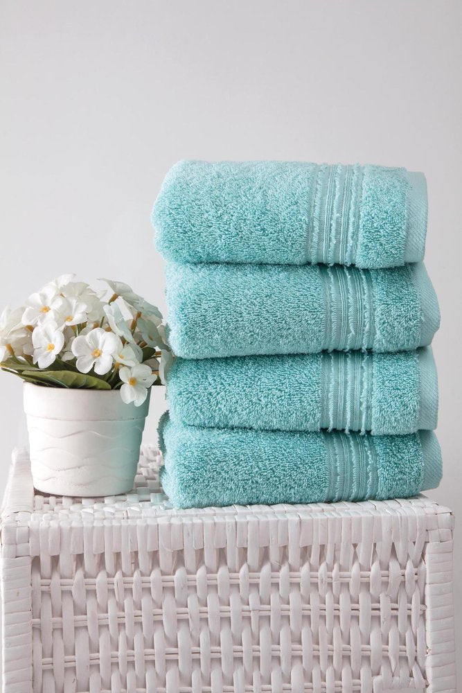 Set of Four Aqua Turkish Cotton 16" X 30" Hand Towels — view 1