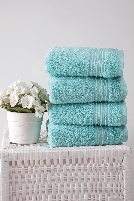 Set of Four Aqua Turkish Cotton 16" X 30" Hand Towels HomeRoots